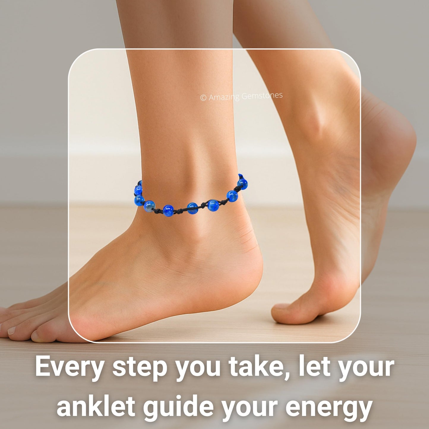 Amazing Gemstone Lapis Lazuli Anklet Ankle Bracelets for Women - Waterproof Beaded Healing Crystal Anklets, Plus Size Chakra Gemstone Bead Anklet (Stretchy Adjustable - Hand Knotted)