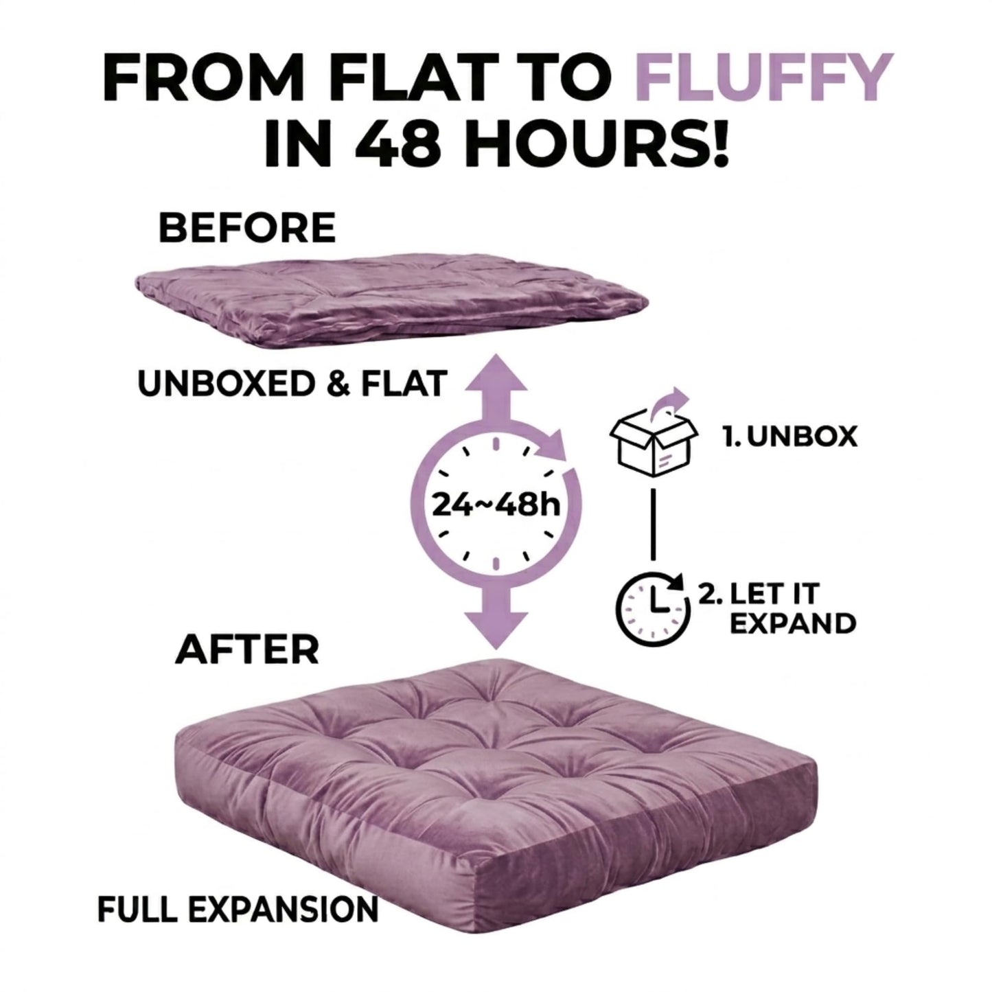 Meditation Cushion Set of 2, Floor Cushions for Adults, Velvet Floor Pillows for Sitting, Tufted Seat Cushions for Yoga, Living Room, Bedroom & Reading Nook, Machine Washable, 22 x 22 Inch, Lavender