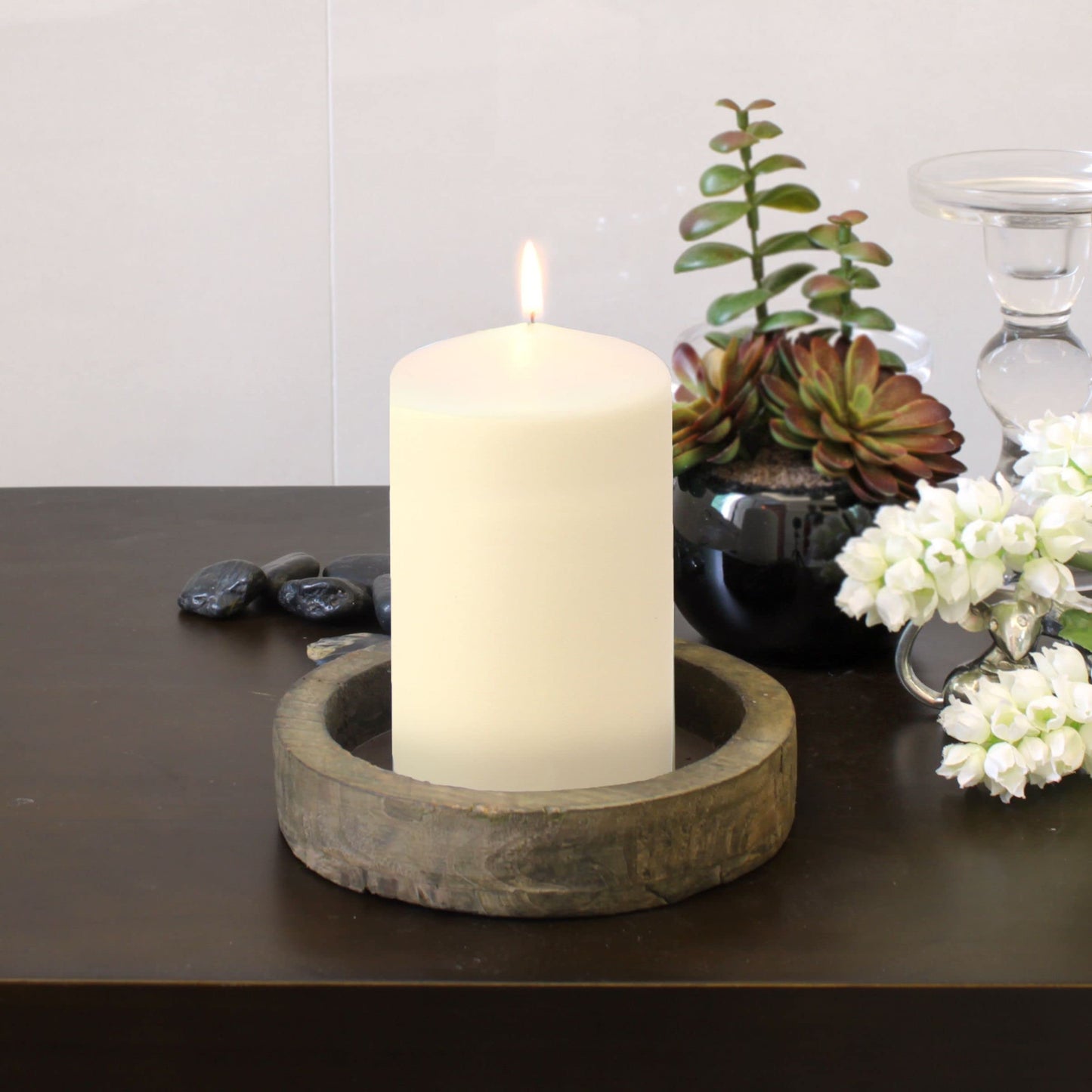 Stonebriar Unscented Pillar Candles – 65 Hour Burn Time, Long-Lasting Wax Candles for Weddings, Holidays, Home Décor & Special Events, Pack of 6, Ivory, 3" x 6"