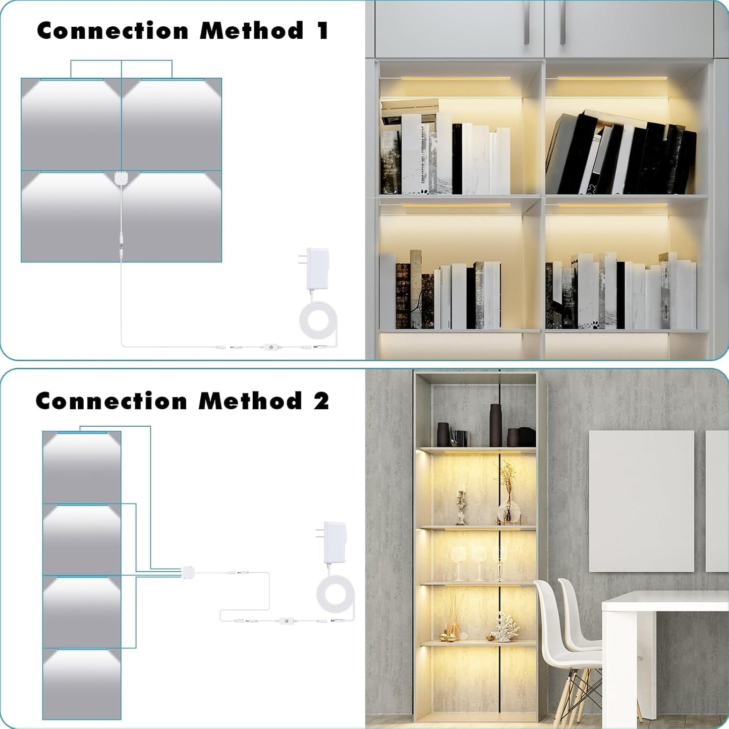 JUSJUBR Black Display Shelf Lighting, 4 Pack x12 Inch Display Lights for Display Case, LED Display Lights with Memory Function, Display Cabinet Lights for Pantry/Shelf/Case, Warm White 3000K