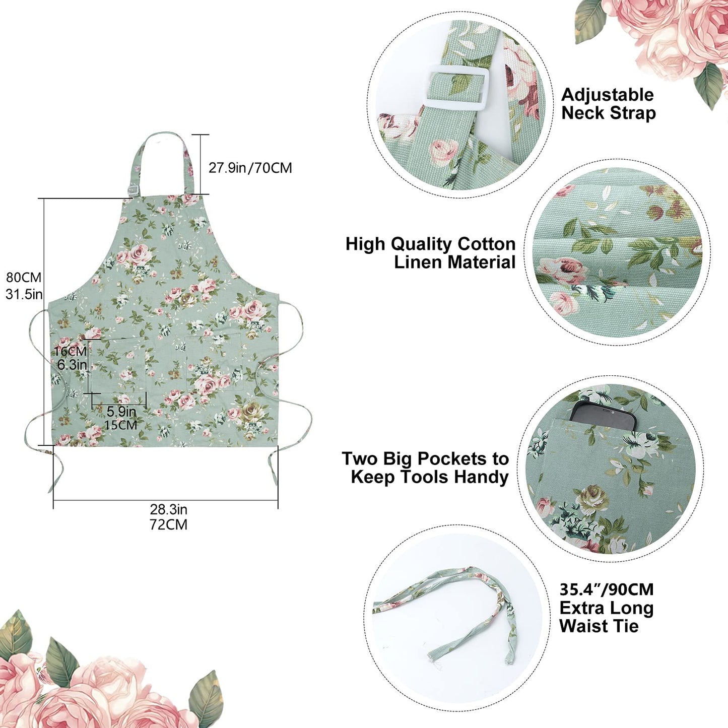 Saukore Floral Aprons for Women, 2 Pack Kitchen Aprons with Pockets for Cooking Baking, Gardening Apron Gifts for Gardeners, Birthday Mothers Day Apron Gift for Mom Wife Sister Daughter Grandma
