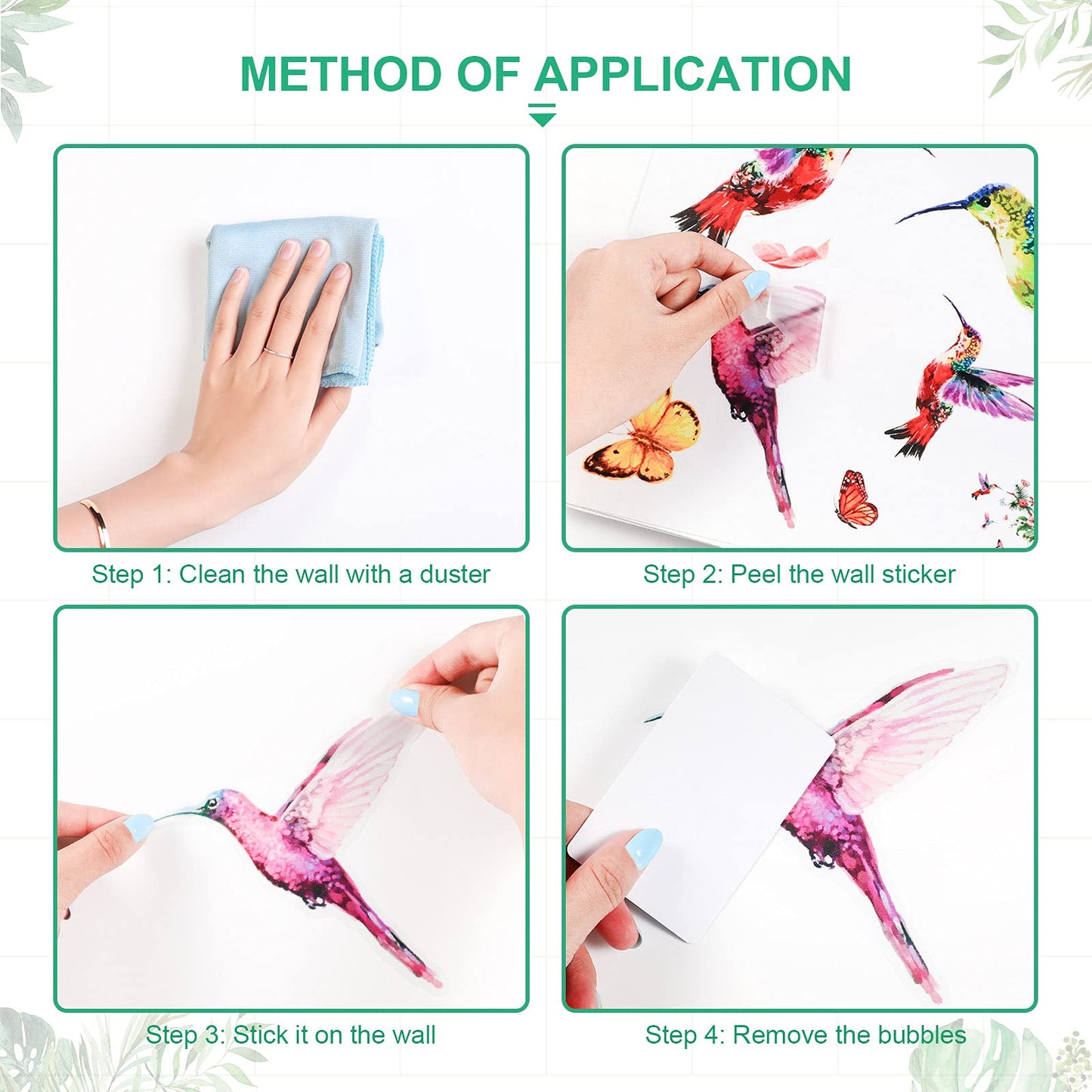 Zonon Hummingbirds Wall Decals Peel and Stick Birds Vinyl Wall Stickers Butterfly Flowers Colorful Hummingbird on the Tree Branch Flower Decals Garden Living Room Bedroom TV Decorations