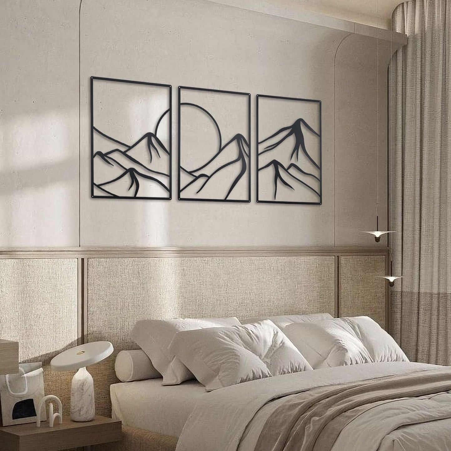 OYEFLY 3 Pcs Minimalist Metal Wall Art, Forest Line Drawing Wall Decor (Black)