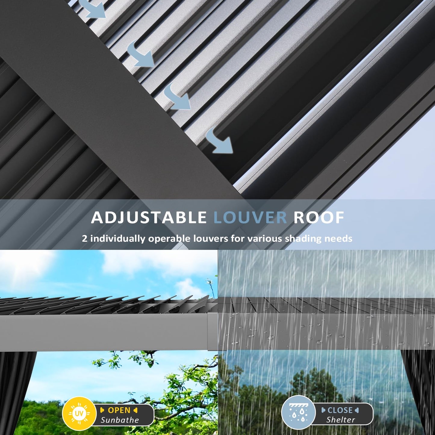 Aoxun Louvered Pergola 10 x 12ft Outdoor Aluminum Pergola with Adjustable Roof for Gardens, Decks and Backyards, Gray