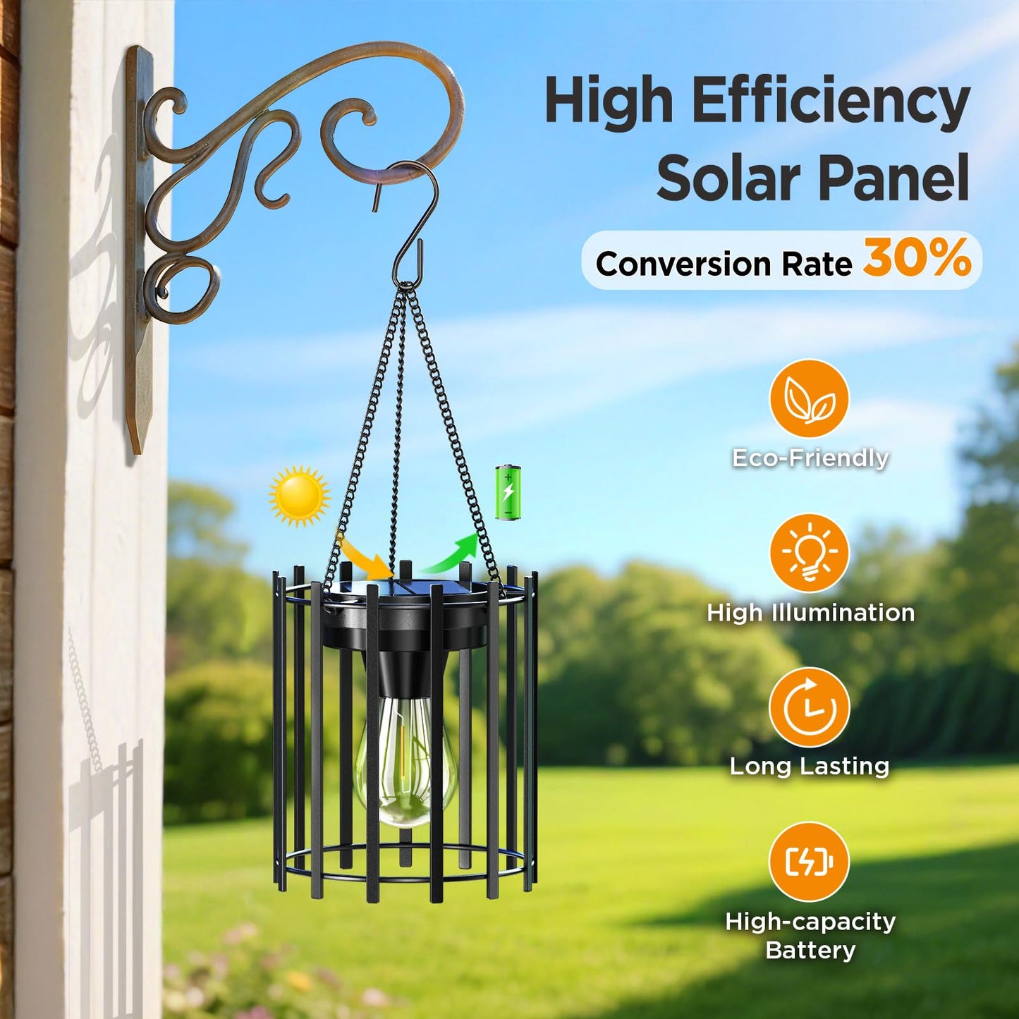 KOOPER Solar Lanterns Outdoor Waterproof, 4 Pack Upgraded Bright Hanging Solar Lights Outdoor Lanterns Decorative, Auto ON/Off Metal Hanging Lantern Lights for Pathway Yard Patio Garden Decor