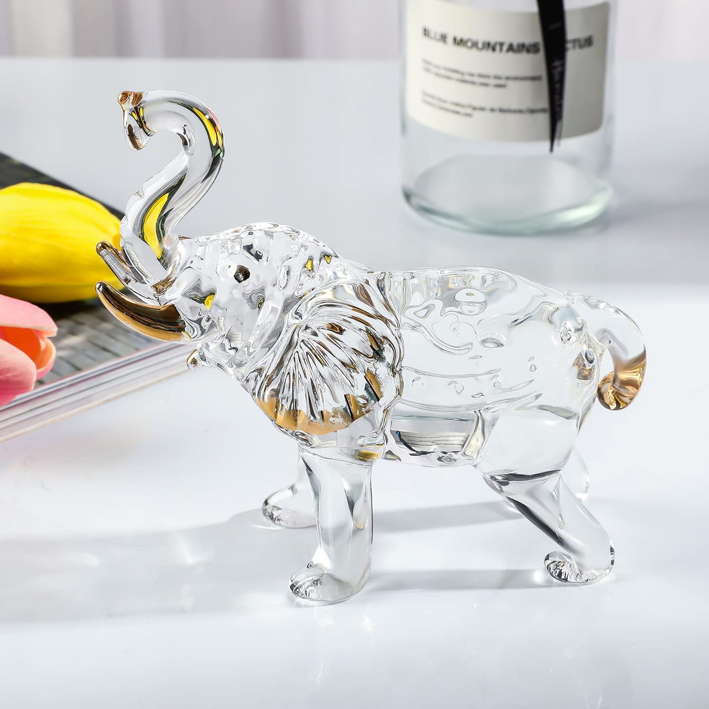 YWHL Handmade Crystal Elephant Figurine Gifts for Women, Elephant Statue Decor Gifts for Animal Lovers, Crystal Animals Figurines for Home Decoration
