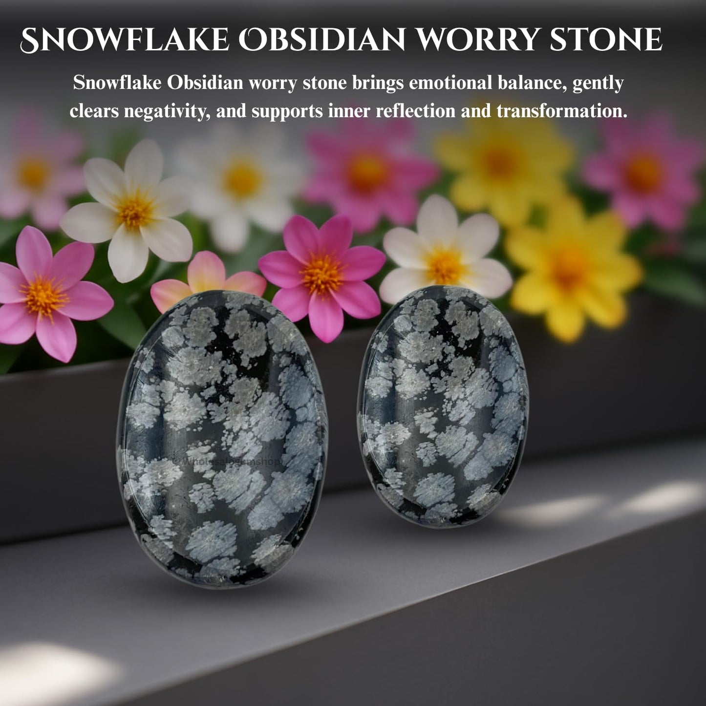 GEMSCITE Snowflake Obsidian Thumb Worry Stones Metaphysical Gemstone Crystal Healing Reiki Men Women Gift FENG Shui Positive Energy Love Wellness Palm Stones Wicca Powerful