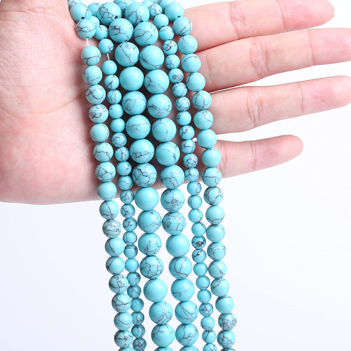 45PCS 8MM Blue Turquoise Round Loose Beads Natural Gemstone Beads for Jewelry Making DIY Bracelet Necklace 15"
