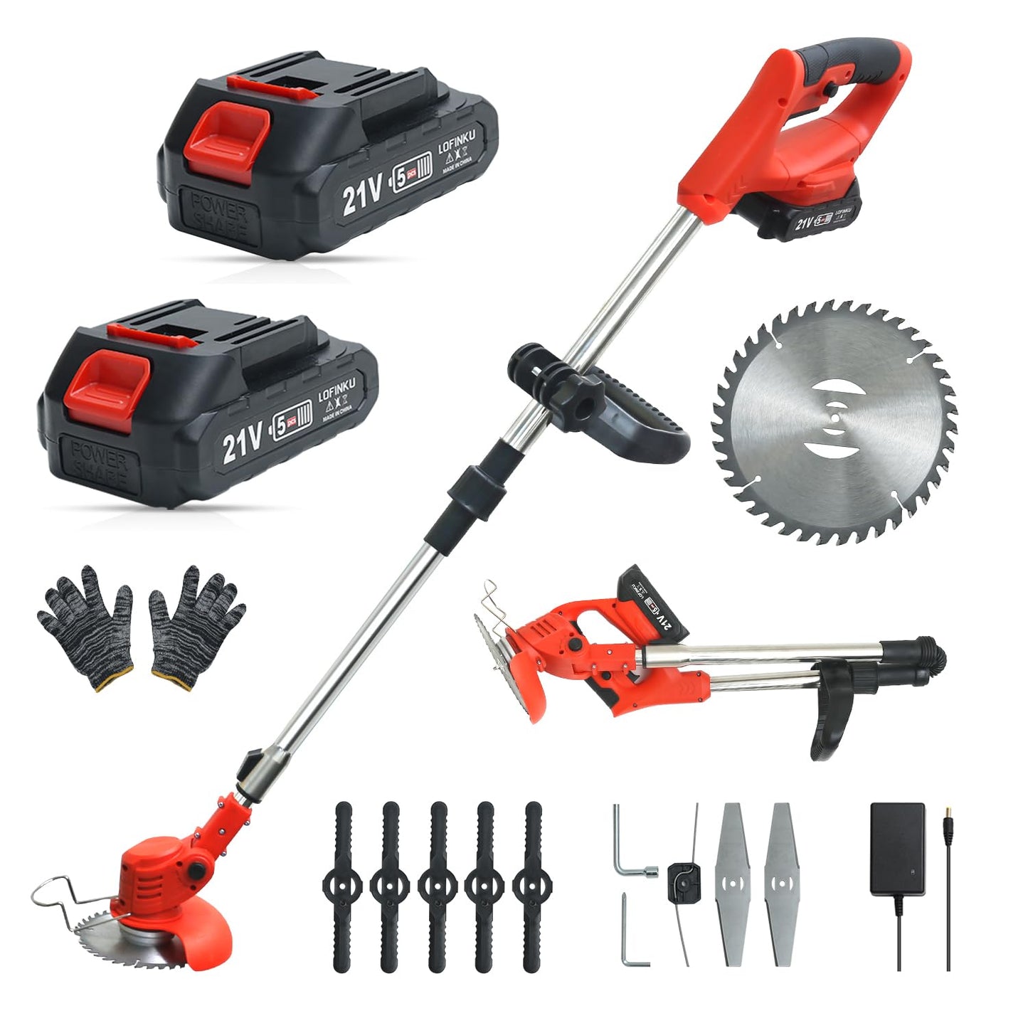 Cordless Weed Wacker,Electric Weed Eater,Grass Trimmer Cordless,2 Batteries,Lightweight and Foldable Design,Weed Erimmer,String Trimmers, Red