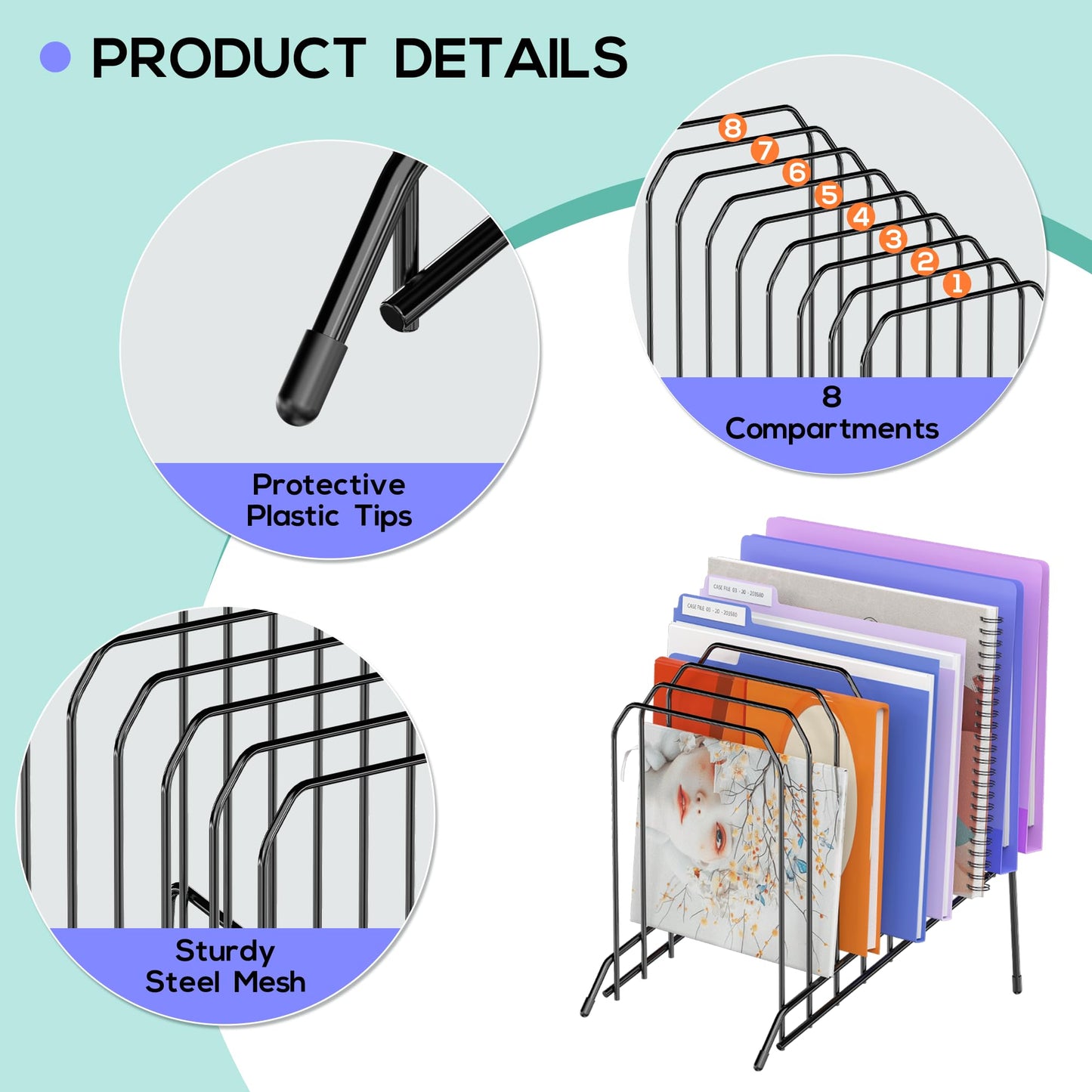 Gawerk Incline Metal Desk Magazine Folder Holder, Sorter Desk File Organizer with 8-Section Vertical Compartments Rack File Organizer for Office, Home, School