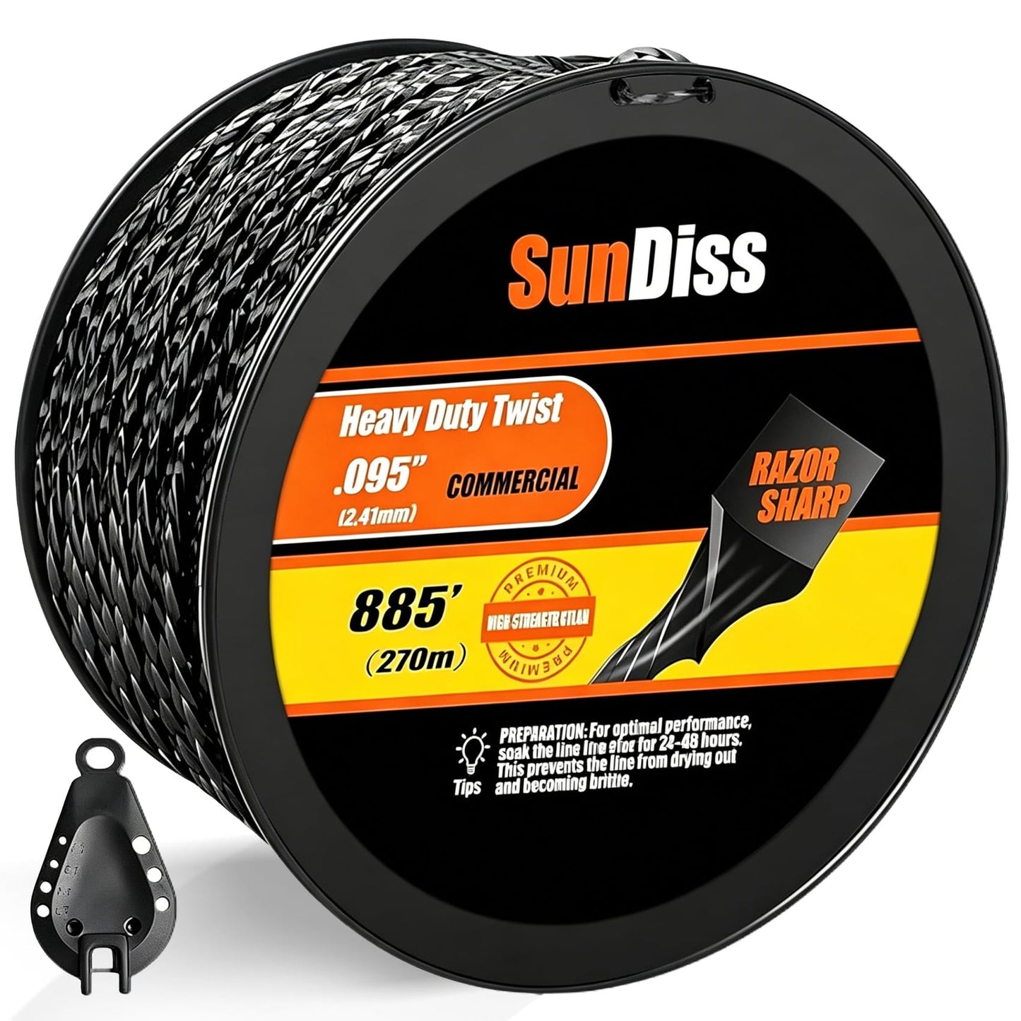 SunDiss 885ft 0.095" Trimmer Line Cutting String Replacement for Echo Black Diamond Trimmer Line 330095073/330095071, Fits for Medium to Heavy Grass and Weeds, with Built-in Line Cutter