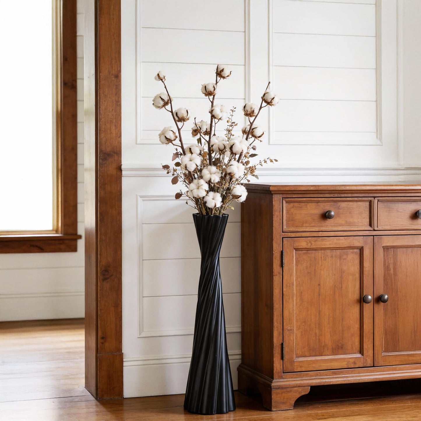 Tall Black Floor Vase 23.6″ – Glossy Twisted Resin Decorative Floor Vase for Pampas Grass, Branches & Dried Flowers, Modern Farmhouse Indoor Home Decor