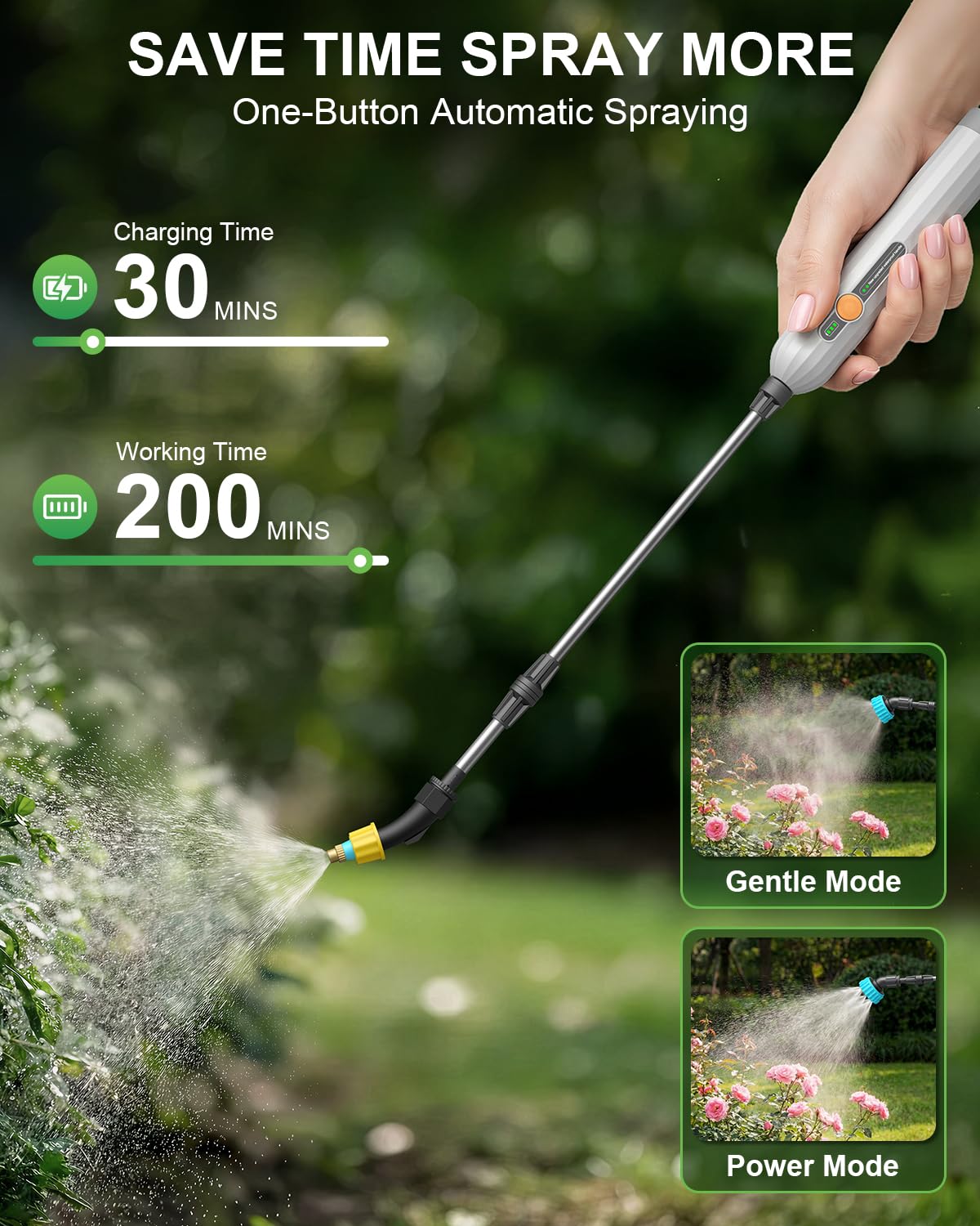 Battery Powered Garden Sprayer 2 Gallon, Electric Pump Sprayer with 3 Mist Nozzles, Rechargeable Handle, Telescopic Wand, Adjustable Strap, Water Spray Weed Sprayer for Lawn, Garden, Yard, Plants