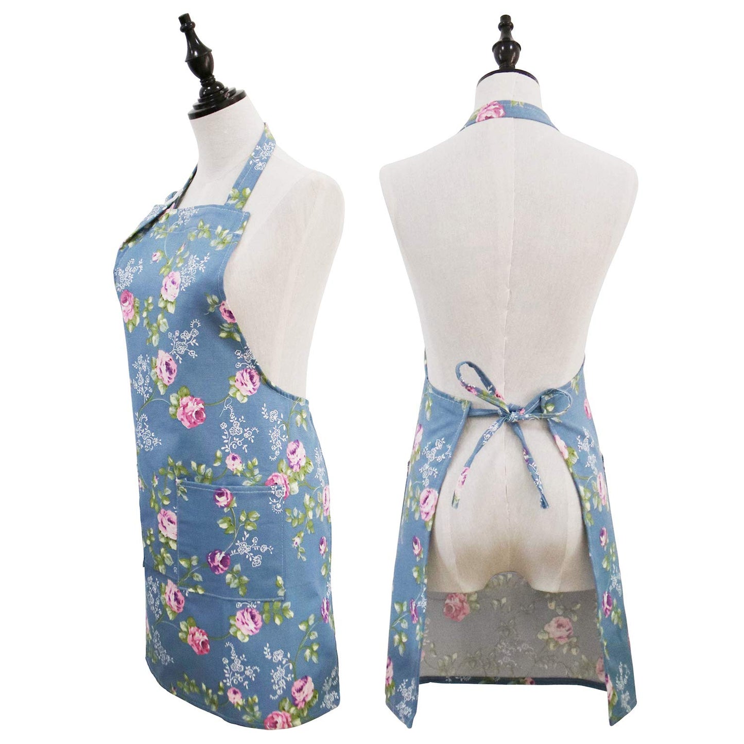 Saukore Floral Aprons for Women, 2 Pack Kitchen Aprons with Pockets for Cooking Baking, Gardening Apron Gifts for Gardeners, Birthday Mothers Day Apron Gift for Mom Wife Sister Daughter Grandma