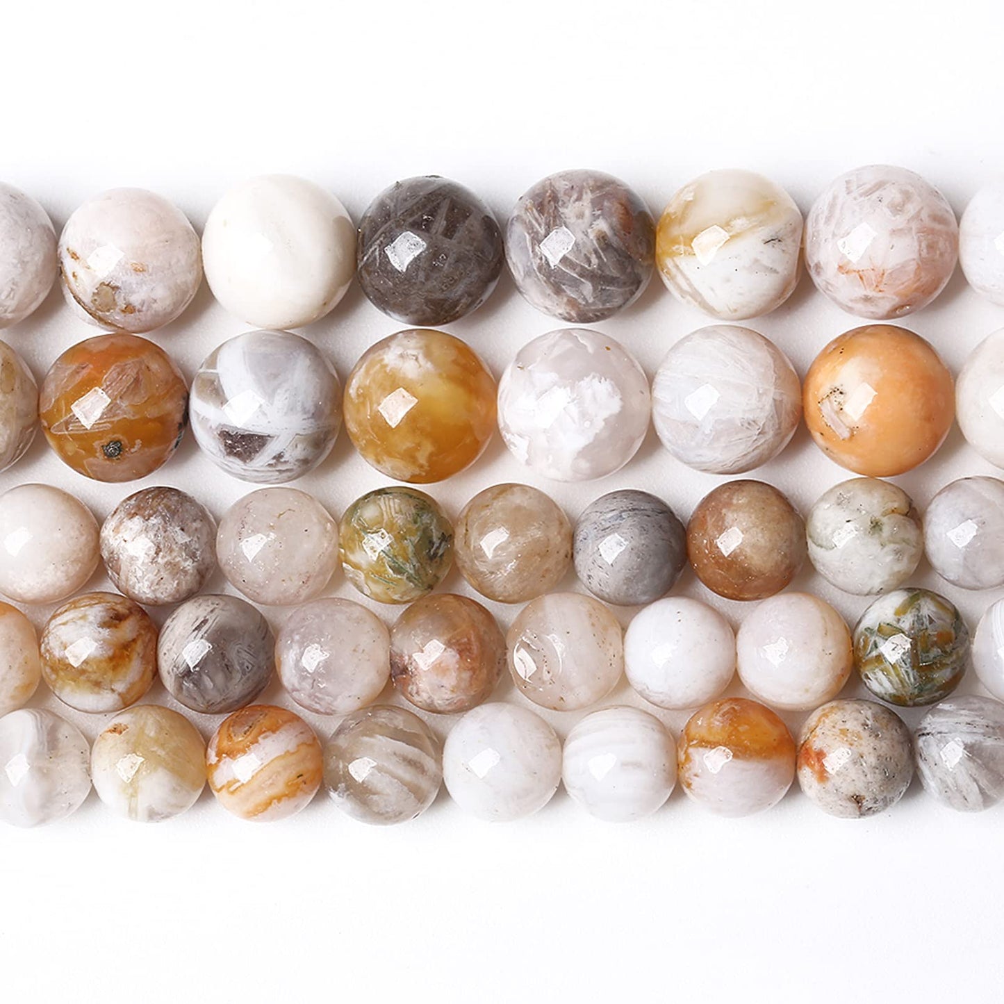6MM 60PCS Natural Stone Bamboo Leaf Agate Loose Beads for Jewelry Making DIY Bracelet Necklace