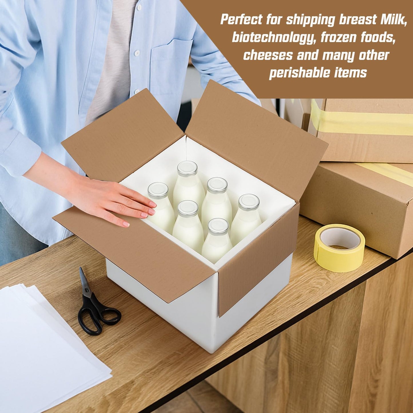 Feifeiya 4 Pack Insulated Shipping Cooler with Foam Panels 11" x 9" x 9" Reusable Shipping Box for Frozen Food Mailing Packing
