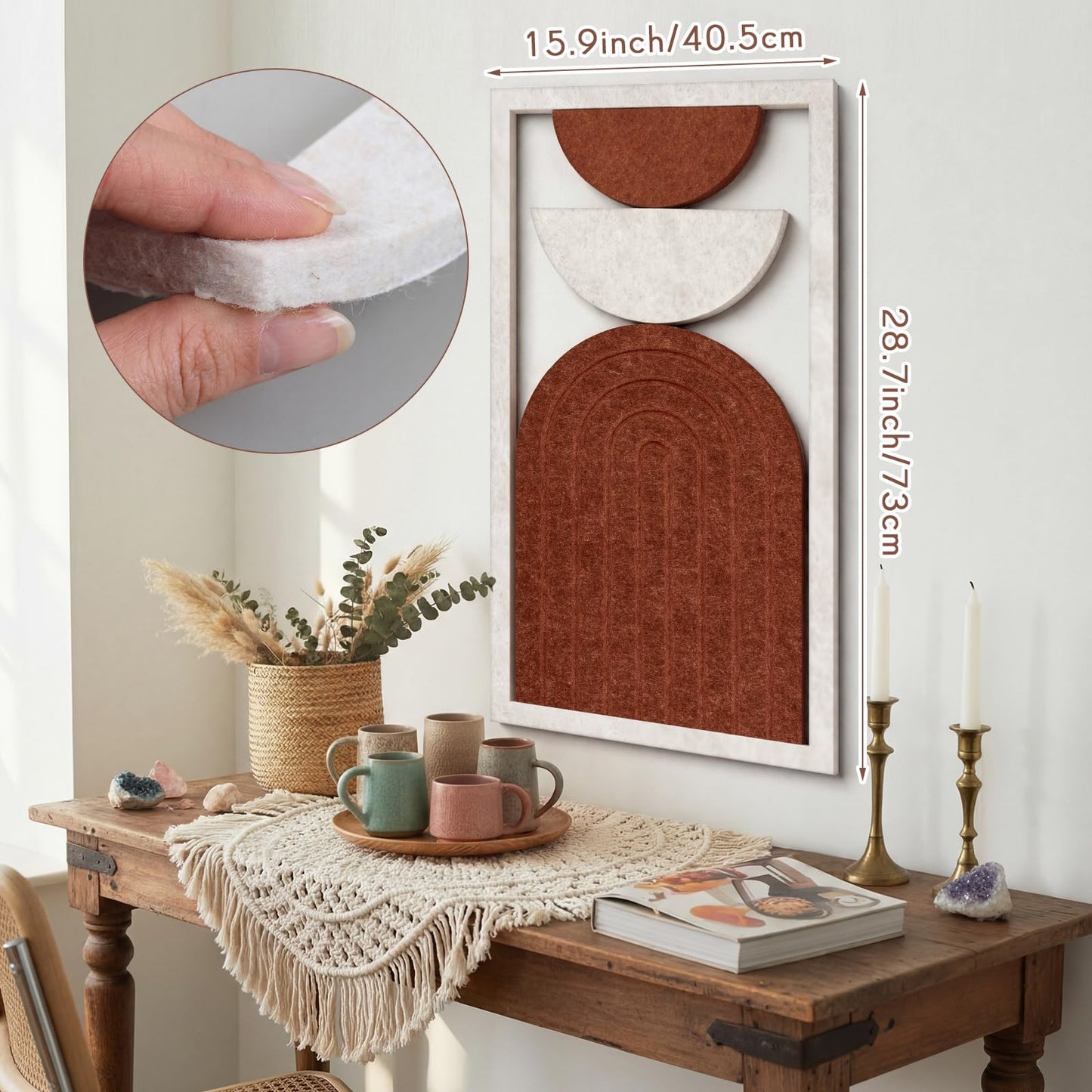 Yerliker 28.7 x 16 Inch Arched Felt Bulletin Board Boho Abstract Geometric Style Wall Decoration,Medieval Modern Style Bulletin Board, Boho Wall Art for Bedrooms, Living Rooms, Offices