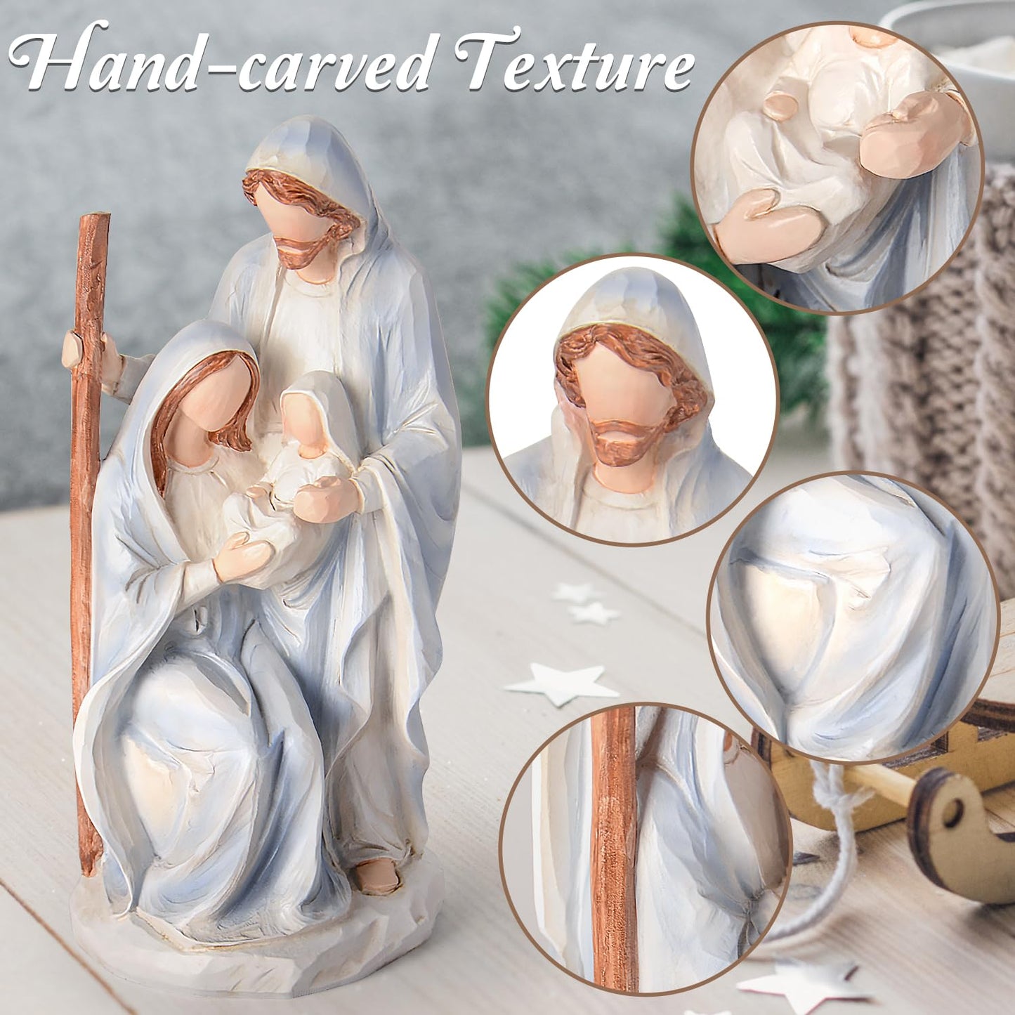 Nativity Set Holy Family Statue - 10 inch Handcrafted Christmas Nativity Figurine, Indoor Resin Nativity Ornaments Sets, Religious Gifts for Daughter, Wife, Family, Christian Home Holiday Decoration