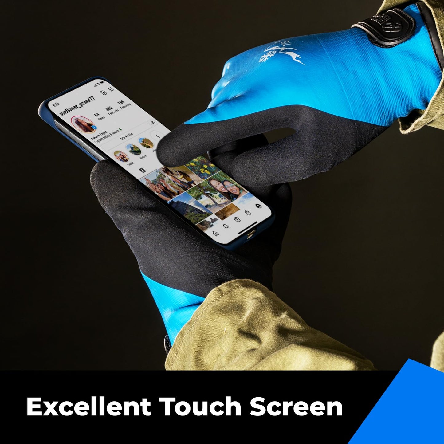 toolant 100% Waterproof Gloves for Men and Women, Winter Work Gloves for Cold Weather, Touchsreen, Thermal Gloves for Fishing, Gardening and Working in Freezer, With Grip, Blue, XX-Large