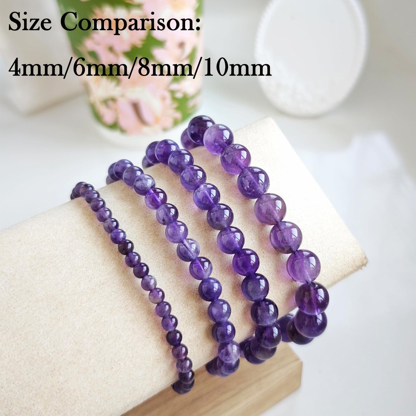 Handmade Natural Gemstone Elastic Bracelet - Healing Crystal Beads Jewelry, Unisex (Amethyst, 8mm)