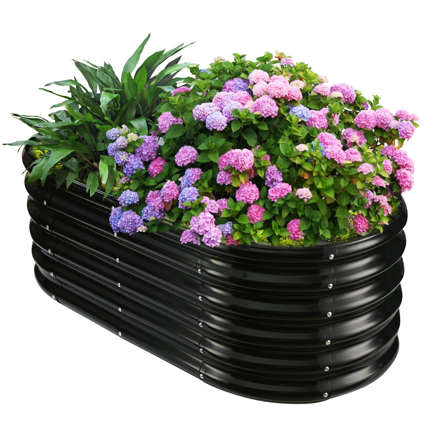 YSEJOMP 17" Tall Outdoor Garden Raised Garden Bed Kits, 4ft X 2ft Oval,0.8MM Thick Metal Raised Planter Bed/Ground Planter Box for Variety of Flowers,Herbs,Vegetables (Black, 48X24X16.5 Inches)