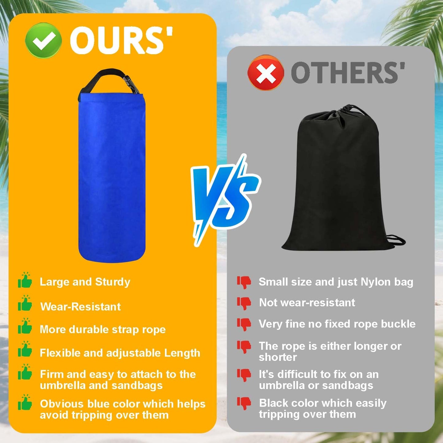 2Pack 10L Beach Umbrella Weight Sand Bags 25lbs 600D Oxford Cloth Heavy Duty Sun Umbrella Sand Anchor Portable Fillable Summer Sunshade Canopy Tent Sandbag Stand Holder for Outdoor High Wind Resistant