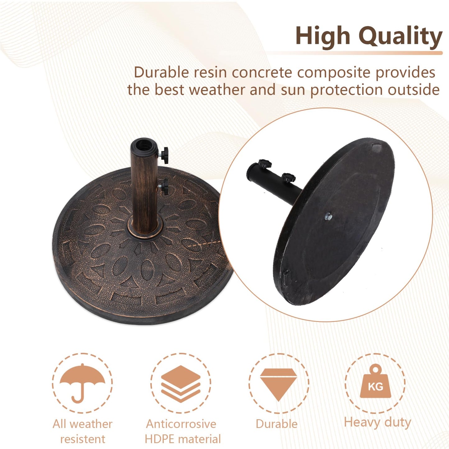 C-Hopetree 42 lb Heavy Duty Round Patio Base Stand for Outdoor Market Table Umbrella, Bronze