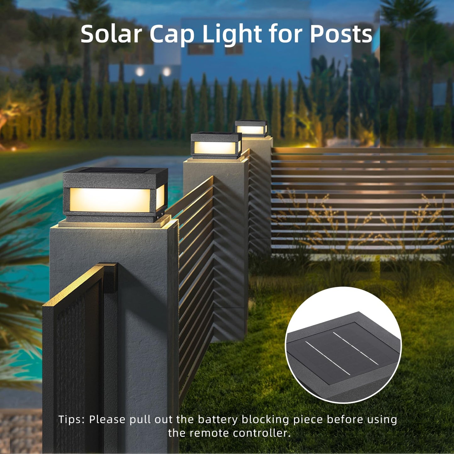 PAKEDANDUN Outdoor Solar Post Light, 7.87" Square Pillar Column Lights Solar Powered, Modern Fence Post Lamp Outside Lights Waterproof, 3000K Luxury LED Solar Lantern for Patio Gate Garden Decoration