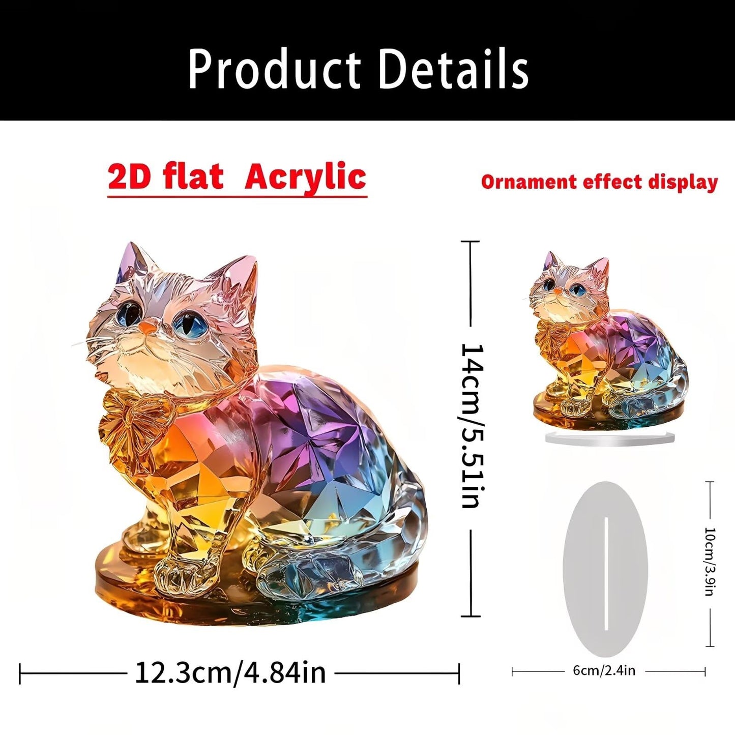 Rainbow Crystal Cat Figurine Acrylic Desktop Decoration, Suitable for Home Décor in Living Room or Office. Idea Gift Choice: Halloween, Christmas, Birthday, Anniversary, Valentine's Day, Celebrations