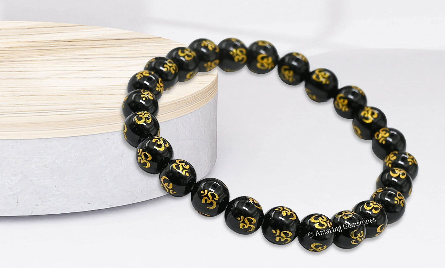 Amazing Gemstone Crystal Bracelet for Women Men's Gifts - Protection Healing Crystal Bracelet - 8mm Gemstone Beaded Stretchable Bracelet Pulseras Para Hombres Mujer Stocking Stuffers Mothers Day Gift (OM Black Agate)