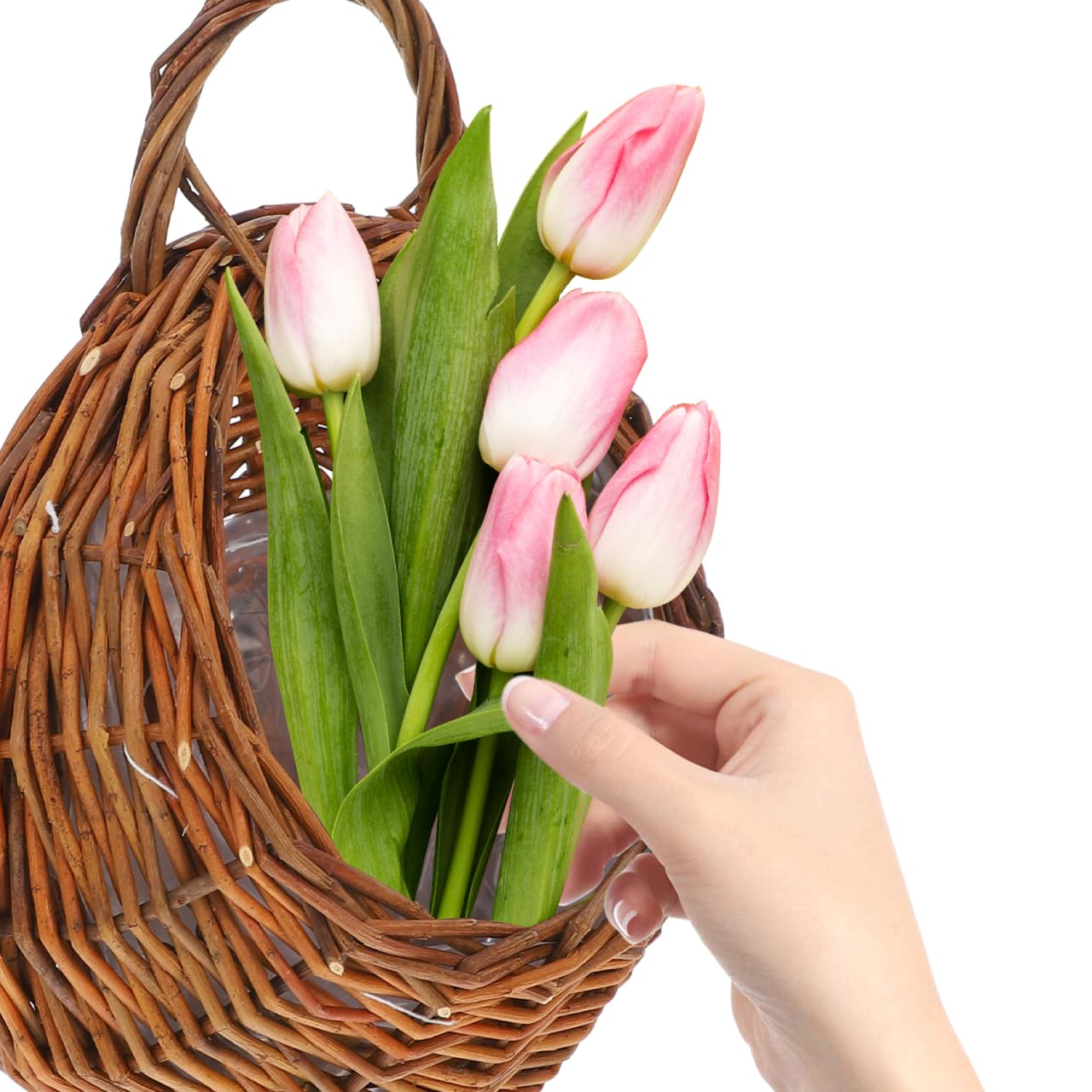 Yardwe 2Pcs Woven Wall Hanging Flower Baskets, Rattan Hanging Planters for Indoor Plants, Rustic Wall Decor Storage Containers, 12.20 X 10.62 X 4.72 Inches