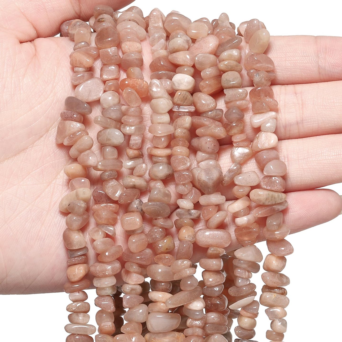 30in Sunstone Natural Chip Stone Beads 5-8mm About 230pcs, Irregular Drilled Light Orange Pink Bead for Bracelets Jewelry Making Supplies for Adults, DIY Crafts.