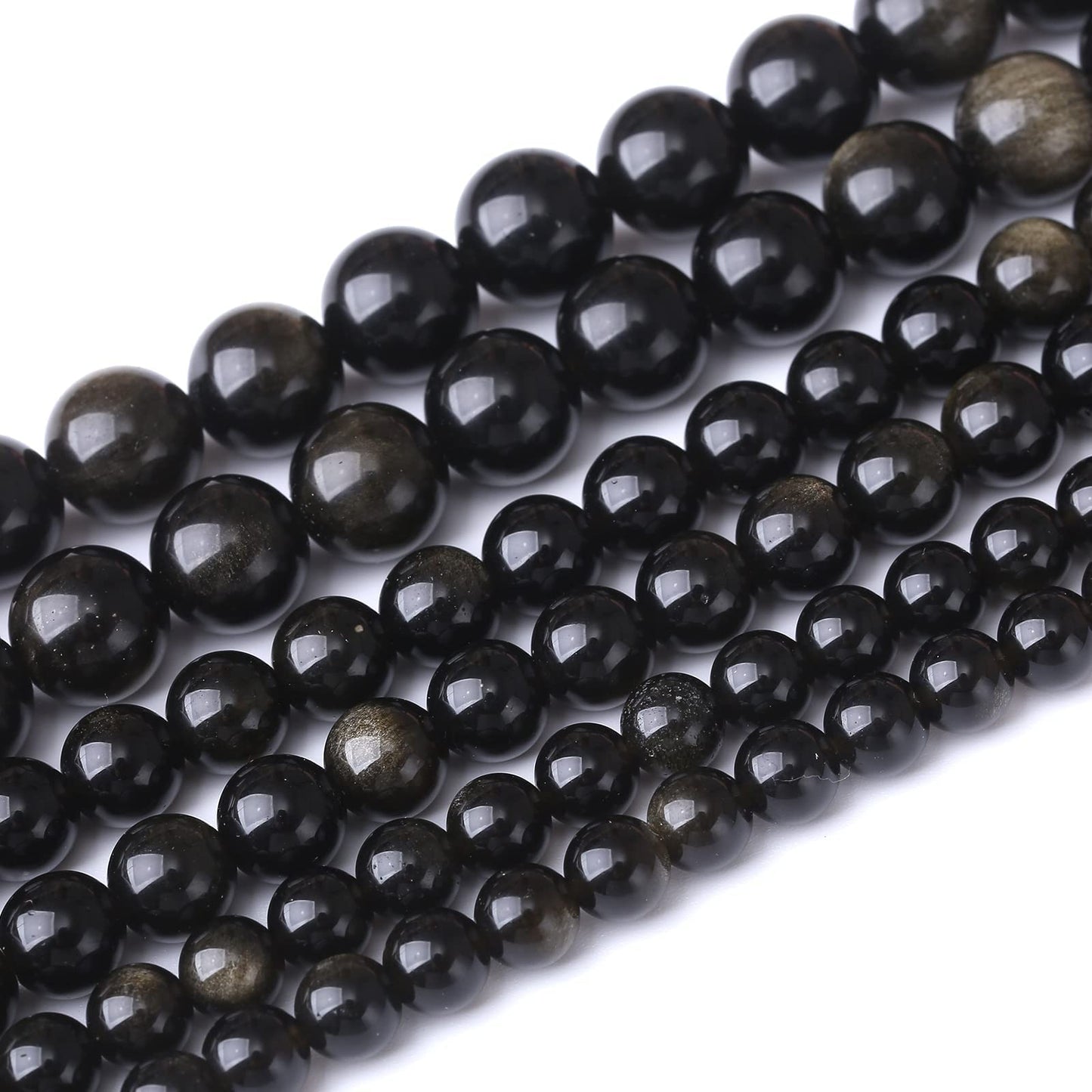 45PCS 8MM Natural Black Golden Obsidian Stone Beads Energy Healing Beads for DIY Jewelry Bracelet Necklace Making for Jewelry Making15Inch