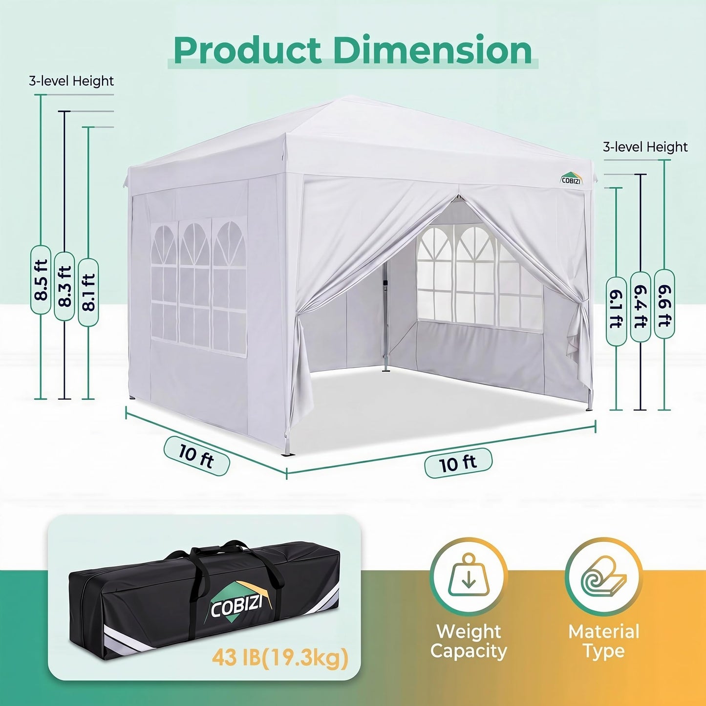 COBIZI 10x10 Pop up Canopy Tent, 10 by 10 Easy Setup Pop up Gazebo with 4 Sidewalls & Center Lock, Small Portable Instant Waterproof Outdoor Tent Canopy for Patio Backyard Vendor Event Sports (White)
