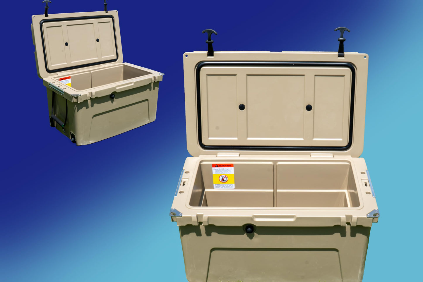 WAQUE Sports Premium Outdoor Cooler – 70 Liter Insulated Ice Chest with Heavy-Duty Handles, Leakproof Seal & UV Protection – Beige – Ideal for Fishing, Camping, Boating & Tailgating