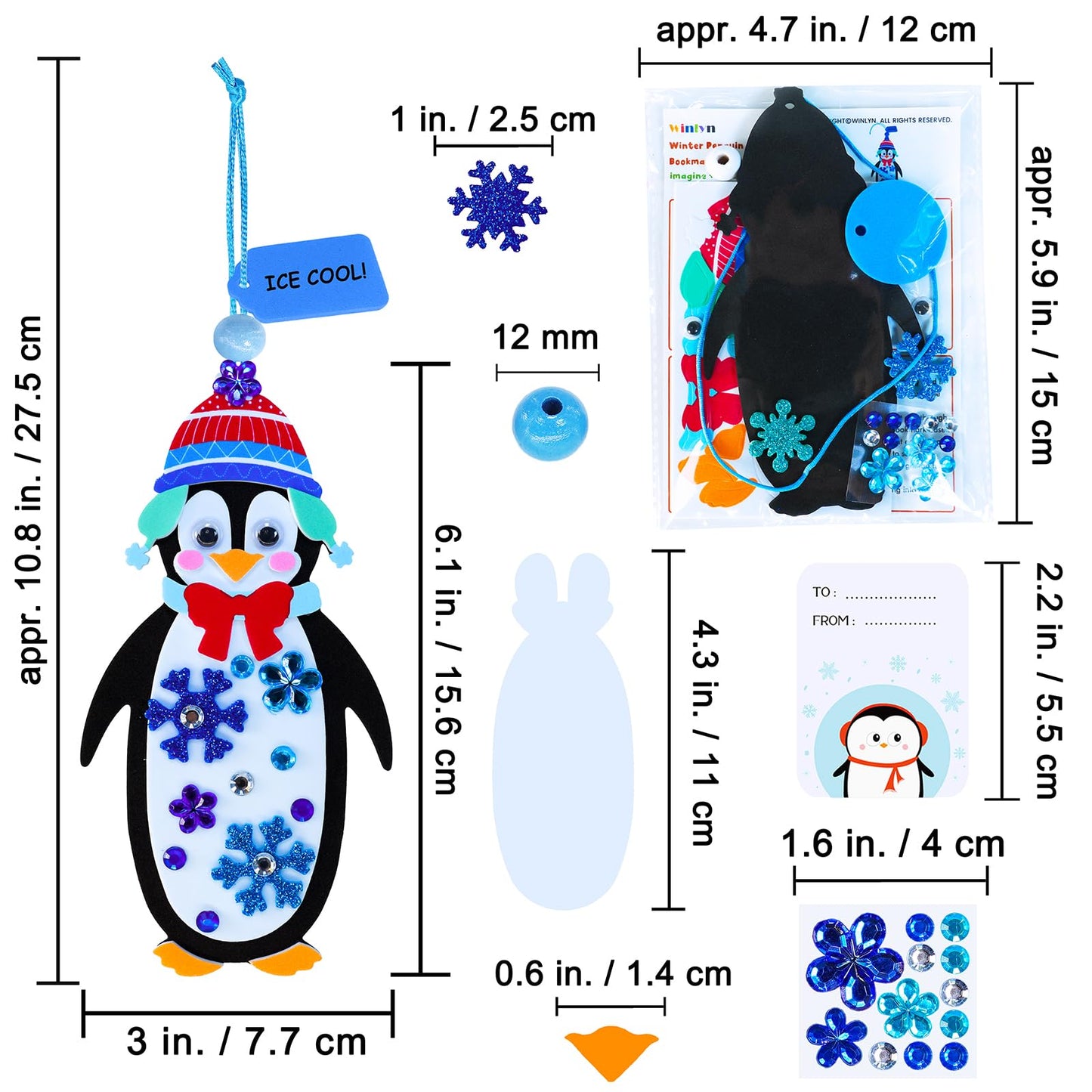 Winlyn 24 Sets Winter Decorations DIY Penguin Ornaments Bookmarks Christmas Craft Kits Foam Penguin with Snowflake Foam Stickers for Kids Holiday Seasonal Gift Home Classroom Activities Party Favors