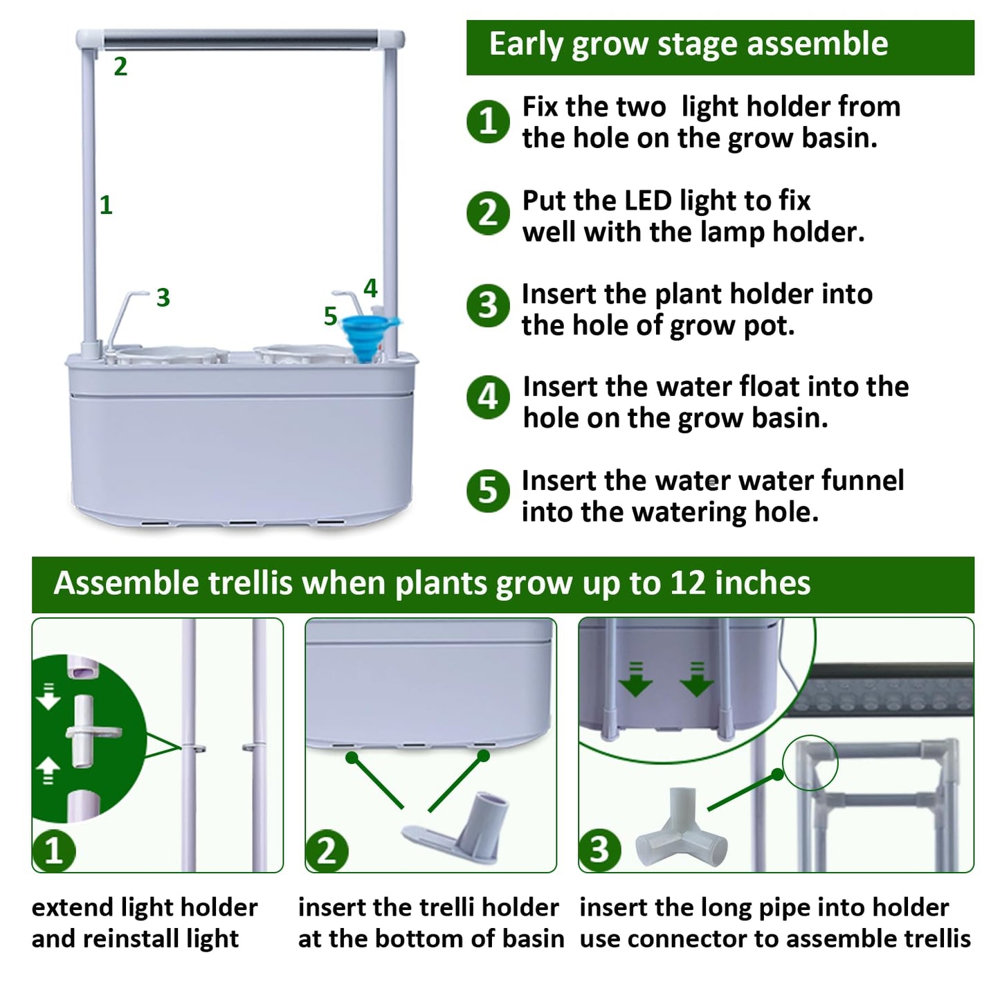 E SUPEREGROW Hydroponics Growing System kit with Trellis,Smart Hydroponic Gardening System with LED Grow Light, Indoor Hydroponic Garden Herb Grow Kit for Short Tomato,Pepper,Cucumber (6200LC)
