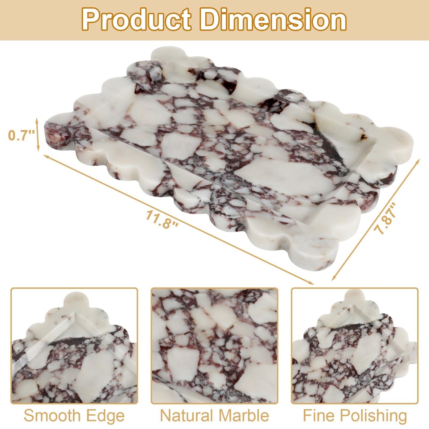 Xosody 100% Natural Marble Vanity Tray - Real Stone Storage Organizer for Bathroom/Kitchen/Vanity/Dresser, Countertop Tray for Perfume, Jewelry, Home Decor, 11.8 x 7.8 x 0.7 Inch