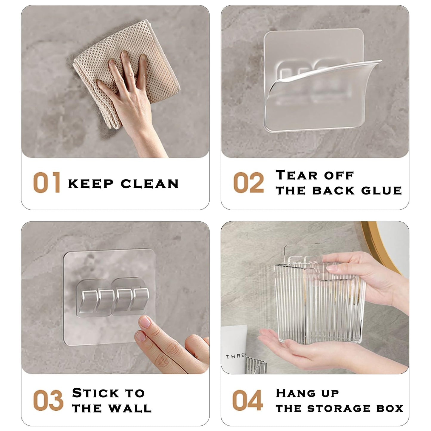 MZYIWUU 4 Pack Acrylic Wall Mount Organizer, Adhesive Cabinet Door Storage Bins, Clear Makeup Containers, Stackable Organizer Basket for Kitchen, Bathroom, Cabinet, Pantry, Office