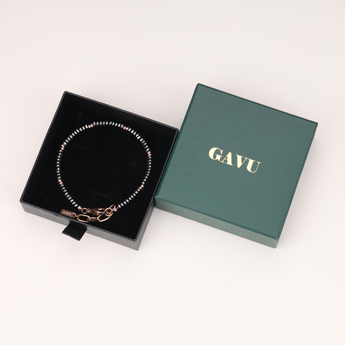 GAVU Crystal Jewelry, Stainless Steel Hematite Stone Beaded Bracelet for Men, Rosegold Bracelet for Men