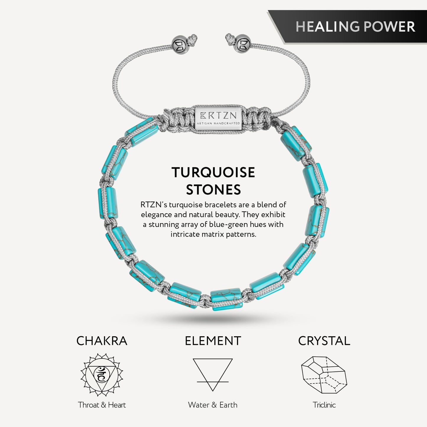 RTZN® Mens Turquoise Bracelet – Premium Handcrafted Western Turquoise Bracelets for Men And Women – 8MM Flat Bead Adjustable Turquoise Beaded Bracelet (Havana)
