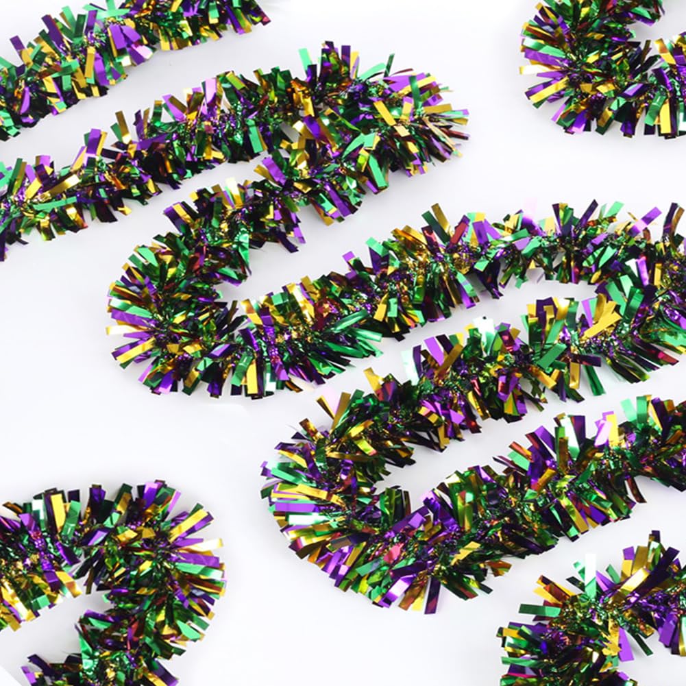 33Ft Christmas Tinsel Garland, Gold Green Purple Metallic Twist Foil Tinsel Garland Hanging Decor for Christmas Tree Birthday Kwanzaa Party Indoor Outdoor Party Supplies - Gold Green Purple