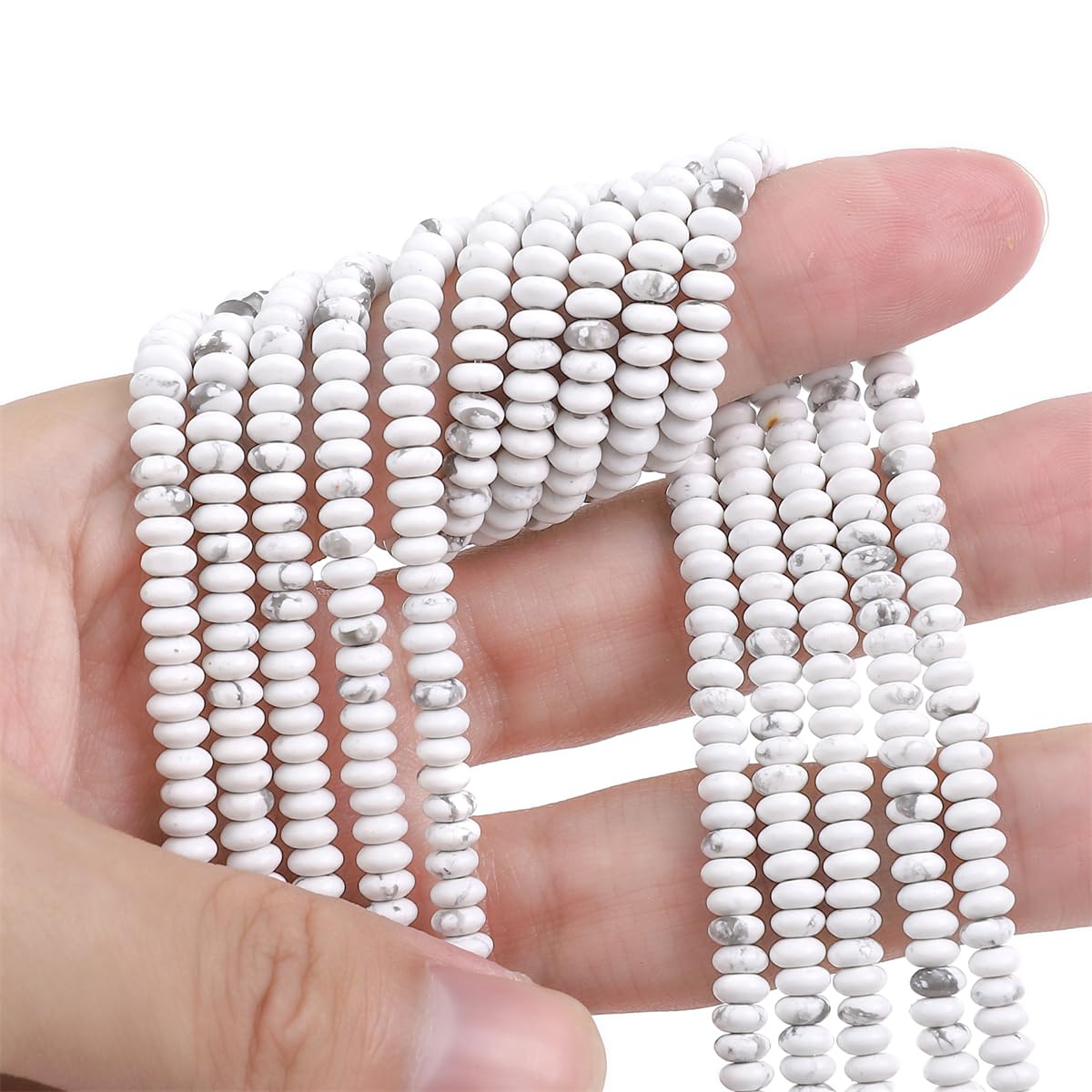 BEADIA Natural White Howlite Spacer Beads Caps Rondelle Disk Loose Beads for Beading Jewelry Making 4mmx2mm 38cm