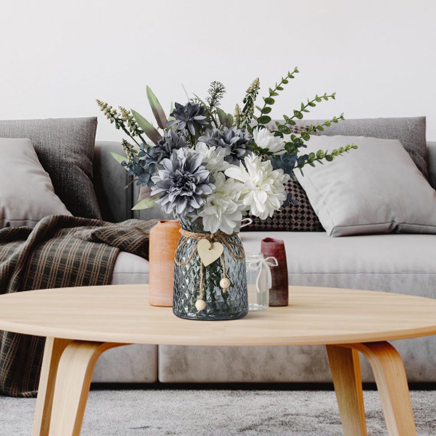 Leftover Fake Flowers in Vase,Faux Flowers in Vase,Table Centerpieces for Dining Room,Flower Centerpieces for Tables,Artificial Flowers,Kitchen Decor,Coffee Table Decor
