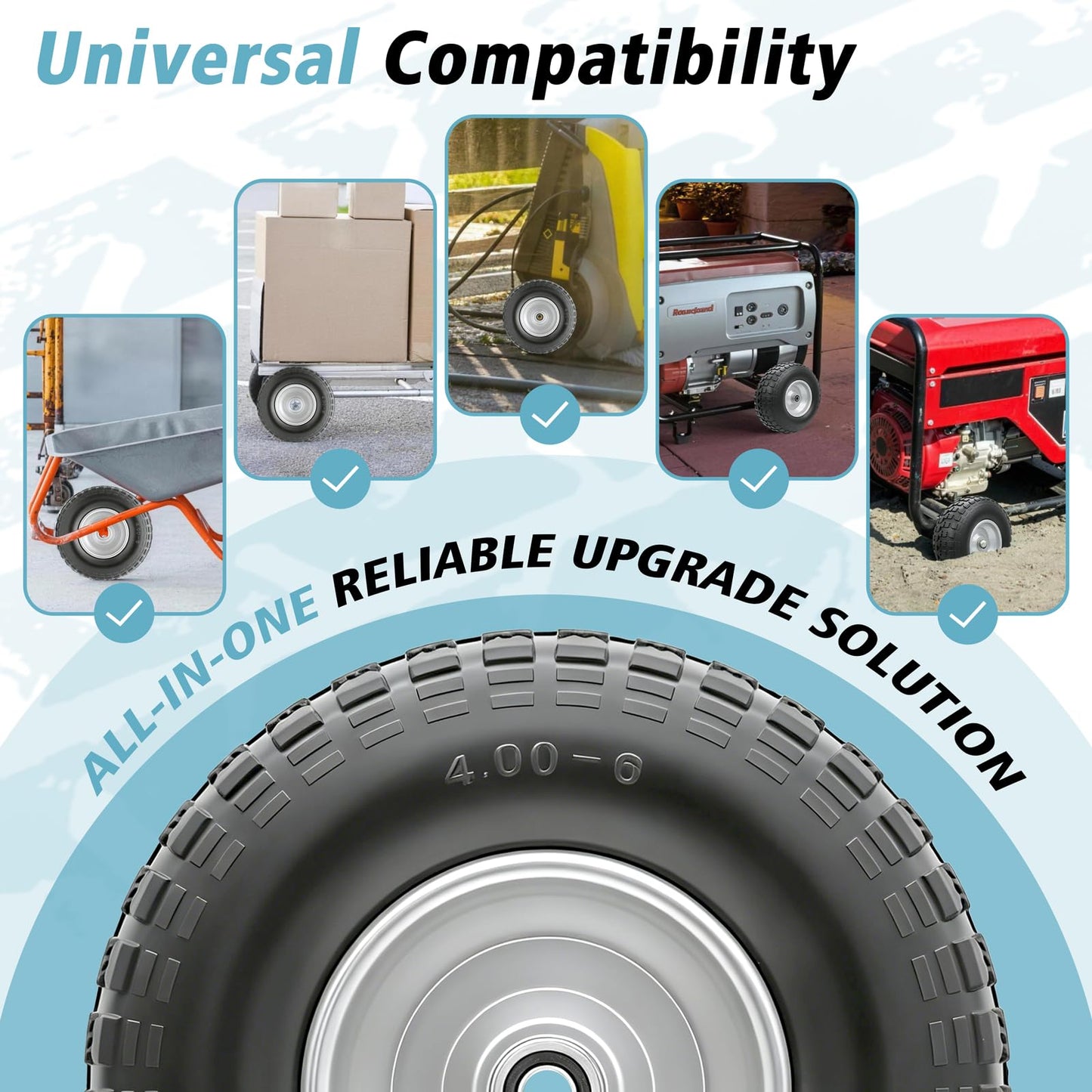 Sutmorly 4.00-6 Tire and Wheel Flat Free,13" Solid Tires with 5/8" Axle Bore Hole and Double Sealed Bearings, Perfect for Wheelbarrow, Garden Cart, Wagon, Dolly (1 Pack)