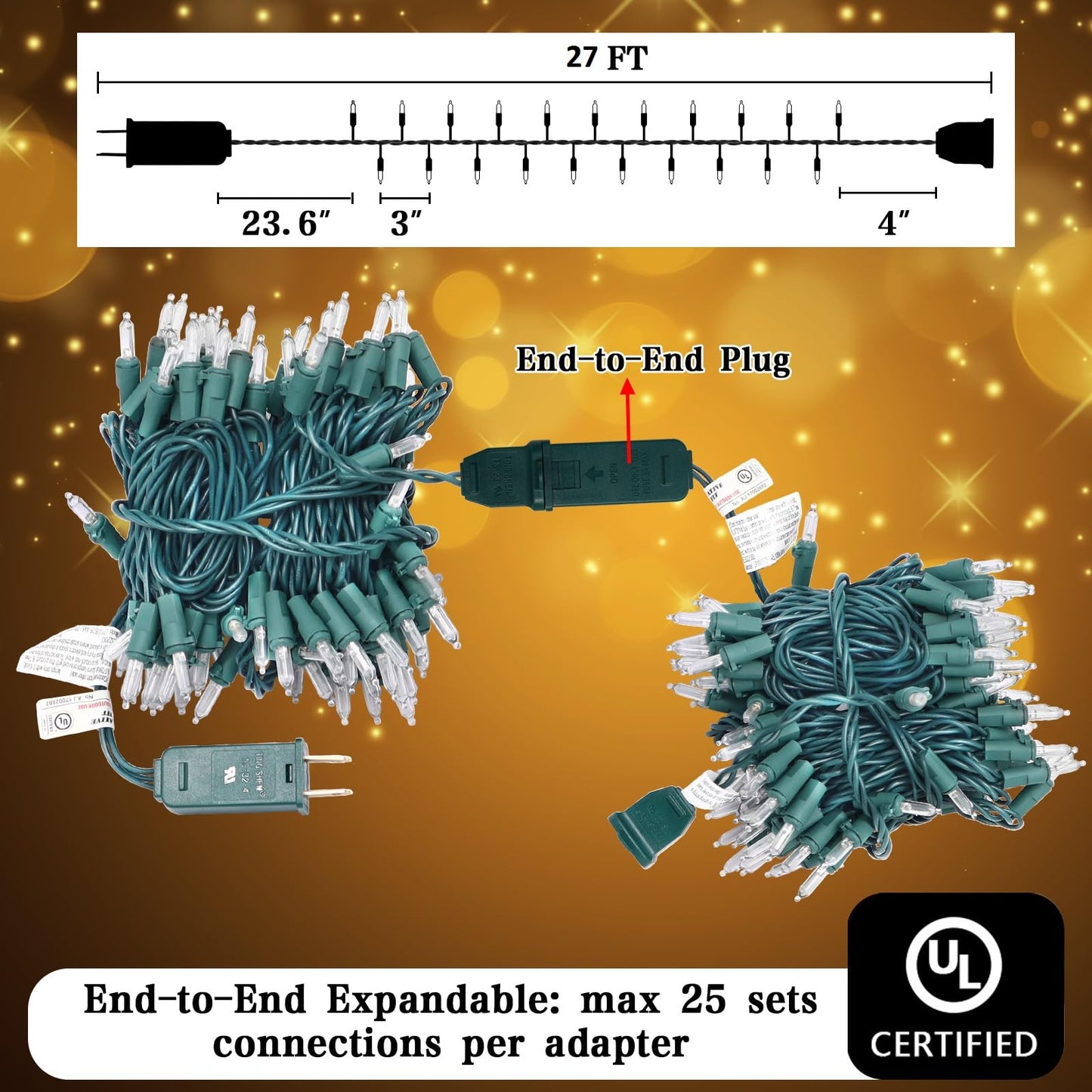 100 LED Slow Twinkle Lights, Soft Twinkling Christmas String Lights, UL Certified 27 Ft, Connect Up to 25 Sets, Indoor & Outdoor Christmas Decorations