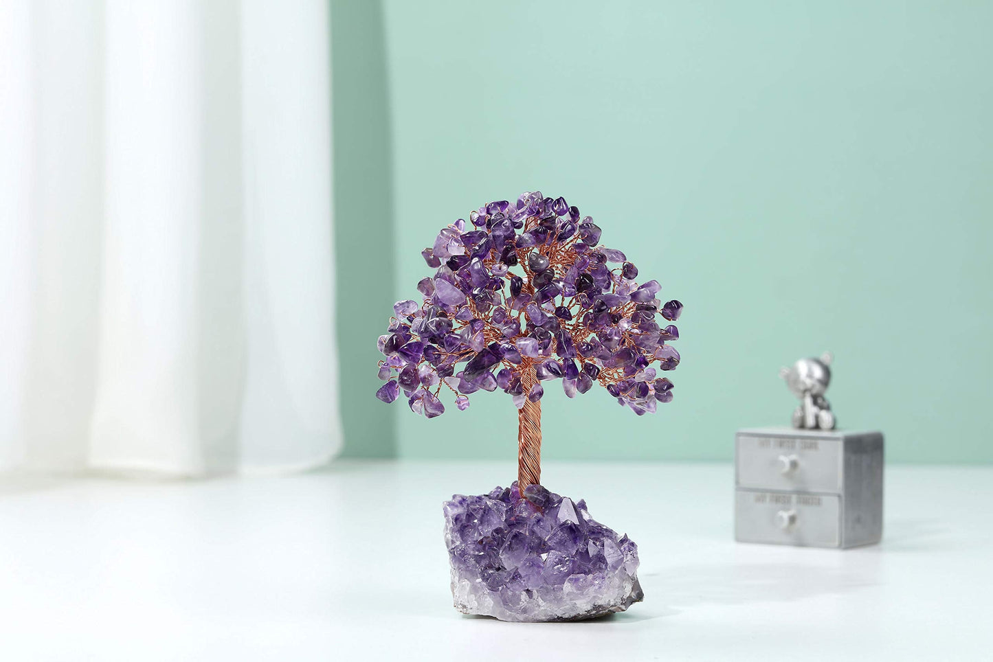 Jovivi Natural Amethyst Healing Crystal Money Tree on Amethyst Cluster Geode Druzy Base Feng Shui Crystals for Home Office Desk Decorations, Wealth, Good Luck