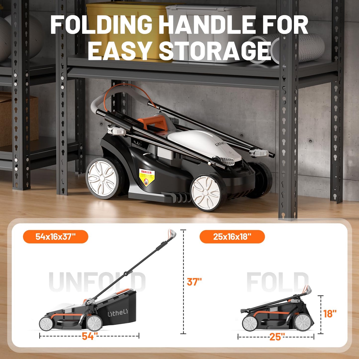 Litheli Electric Lawn Mower Cordless,Grass Cutter Machine for 1300 Sq.Ft. Lawnmower with Motor,13.2 in Cutting Width,8 Gallon Capacity,Cutting Height from 1 to 2.5 in with 4.0A Battery