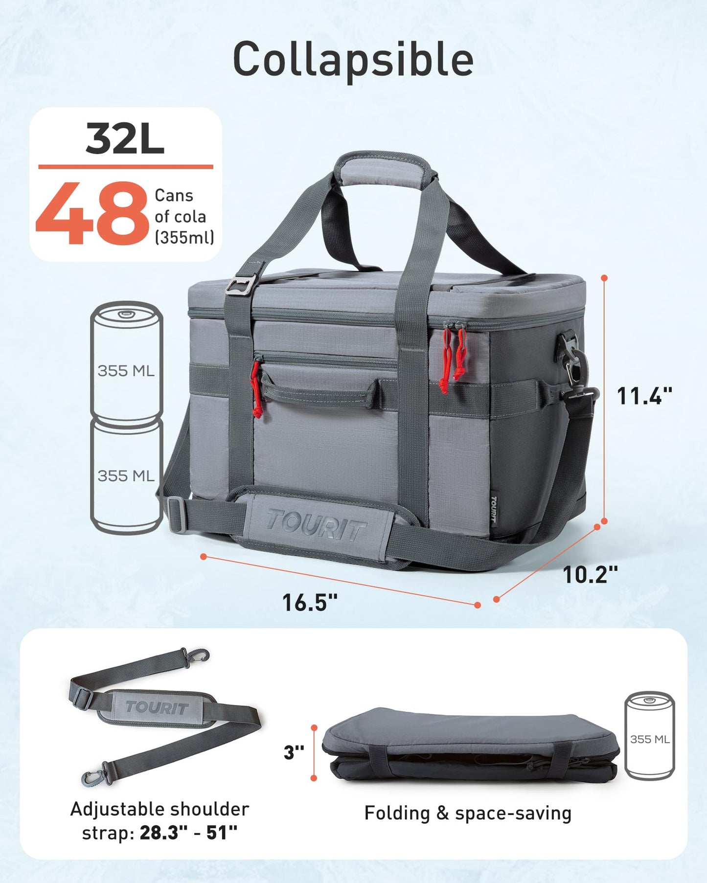 TOURIT Soft Sided Cooler Bag Insulated 48/60 Cans, Large Collapsible & Leakproof Ice Chest for Picnic, Beach, Camping, Travel