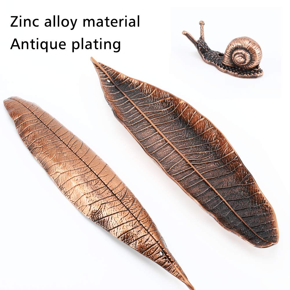 Accmor Incense Holder Set, Leaf and Snail Incense Burner, Incense Ash Catcher, Incense Sticks Holder for Counters, Meditation Room, Yoga, Home, Office, Red Copper